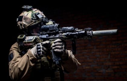 military aerospace soldier with laser sight